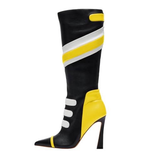 FSJ Women Multicolor Knee High Boots Pointed Toe Tall High Heel Long Boots Side Zipper Novel Color Matching Party Fancy Dress Shoes Size 4-16 US4