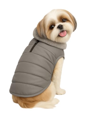 Image of The Pets Company Dog Winter Coat Jacket, Clothes, Windproof, Waterproof, Light Weight, Washable, Ultra Warm Thick Fleece Lined Dog Vest for Cold Weather Protection, (Grey, Small - 14 Inch)