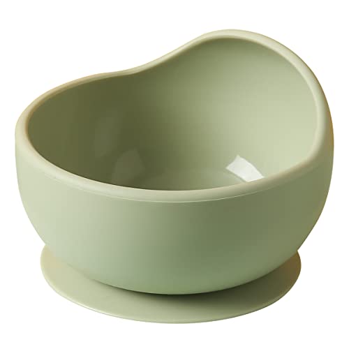 Wooden Teether 離乳食食器 ベビー用 くっつく 吸盤ボウル シリコン 赤ちゃん 滑り止め こぼれ防止 ひっくり返し防止 すくいやすい 吸着おわん 電子レンジ食洗器対応 お出産祝い ギフト プレゼント グリーン