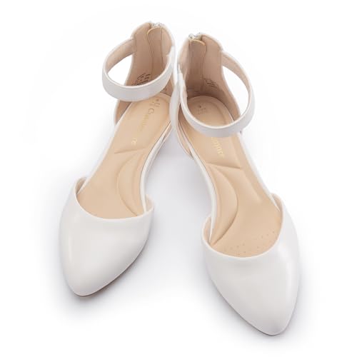 Image of Cusolemore Women Flat Shoes with Ankle Strap, Low Wedge Heel Flats for Women, Comfortable Pointed Toe Dress Shoes for Work Business Wedding