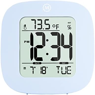 Marathon Compact Alarm Clock with Temperature & Date, Blue - Large, Easy to Read Display with Backlight - Easy to Set Up & Use - Two AAA Batteries Included