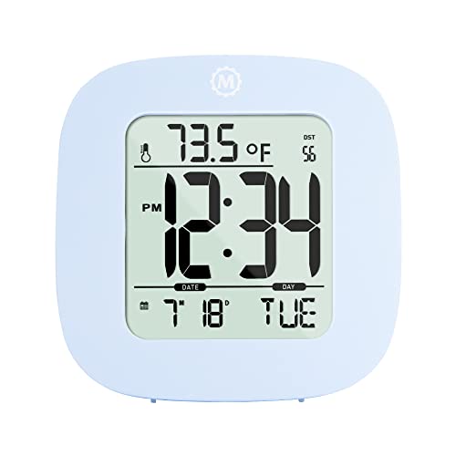 Marathon Compact Alarm Clock With Temperature & Date, Blue - Large, Easy To Read Display With Backlight - Easy To Set Up & Use - Two Aaa Batteries Included #TOP14