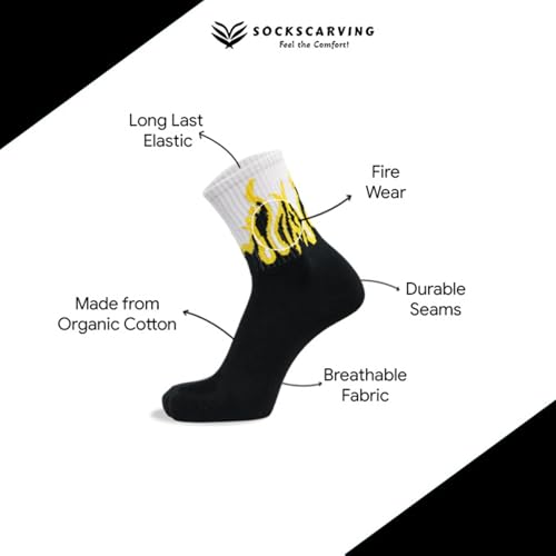 Sockscarving Men Flame Crew Socks | Pure Cotton Sports & Streetwear Style Socks | Comfortable Sneaker Socks for Men2