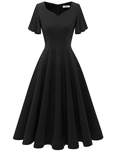 HomRain Wedding Guest Dresses for Women Vintage Short Sleeves Casual Fit and Flare Cocktail Formal Dress for Tea Party2