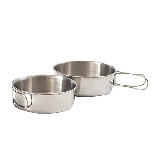 GAROZATION Portable Camping Bowl Lid 304 Stainless Steel Folding Bowl Set Outdoor Tableware