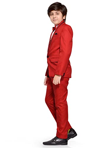 Image of Boys Red Coat Suit Set with Waistcoat Shirt and Trousers (9086)