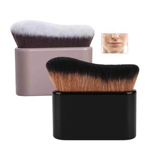 2PCS 2-in-1 Tanning & Body Makeup Brush Set of 2 – Kabuki Foundation Brush for Body Bronzer, Creams & Highlighter – Ergonomic Arc Design, Dense Soft Bristles, Wide Head for Seamless Blending