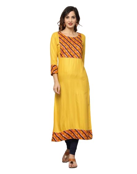 Image of Round Neck Front Yoke Lace Attached Straight Cut Kurta