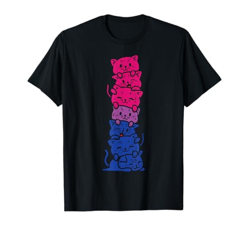 Cat Stack Bisexual Pride Cute Bi Flag LGBT Animal Lover Gift T-Shirt