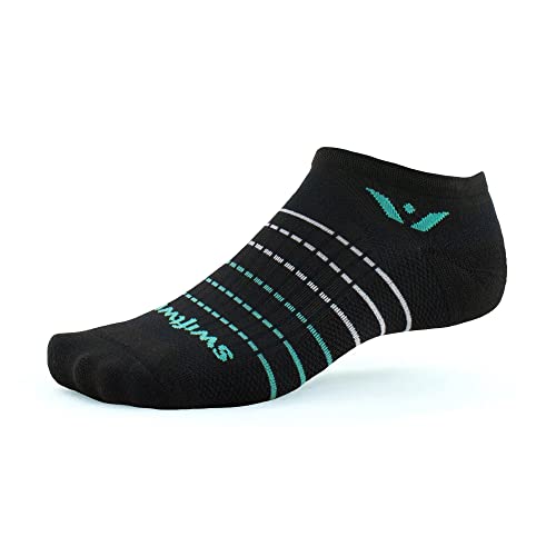 Image of Swiftwick- ASPIRE ZERO Running & Cycling Socks (Stripe Black Aqua, X-Large)