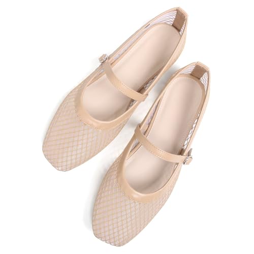 Image of TN TANGNEST Leather Flats for Women Retro Mary Jane Flats | Comfortable Square Toe Slip On Flats with Buckle Strap, Soft Work Flats Office Shoes