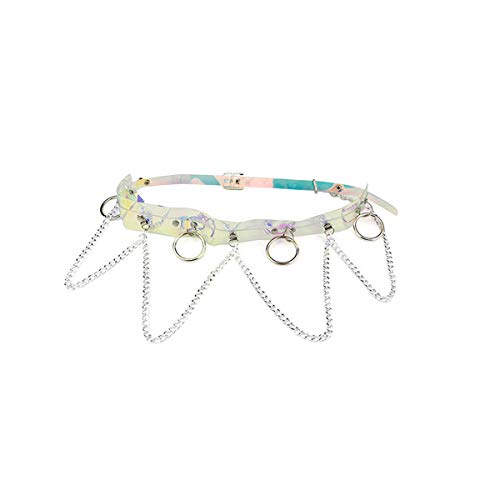 Yodensity - Cinturón de piel sintética para mujer, ajustable, con anillos de metal y cadenas, decorado para disfraz de calle, danza callejera Plateado plata talla única