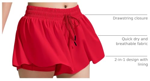 Image of BOOPH Girls Flowy Shorts Kids Athletic Butterfly Shorts with Pockets 2-in-1 | Running Tennis Sports Shorts for Girls 5-14 Years