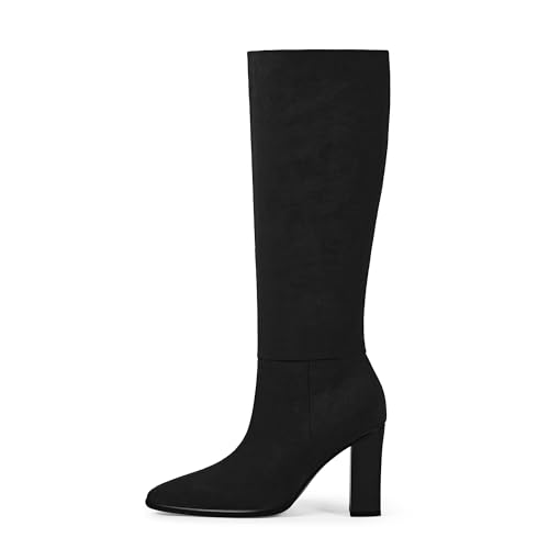Image of Easyfox Knee High Boots for Women Pointed Toe Chunky Heel Tall Boots | Side Zipper,Insole Cushioning Foam Tall boots,Fall Spring Winter Fashion Dress Boots,Evening Bridal office Long Boots