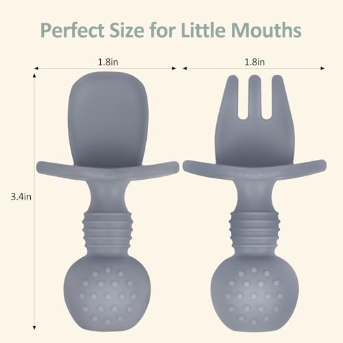 Image of Eascrozn Silicone Baby Utensils, 2 Pack Divided Suction Plates for toddlers, 2 Pack Toddler Forks and Spoons Set, Baby Led Weaning Feeding Supplies, BPA Free, Microwave and Dishwasher Safe