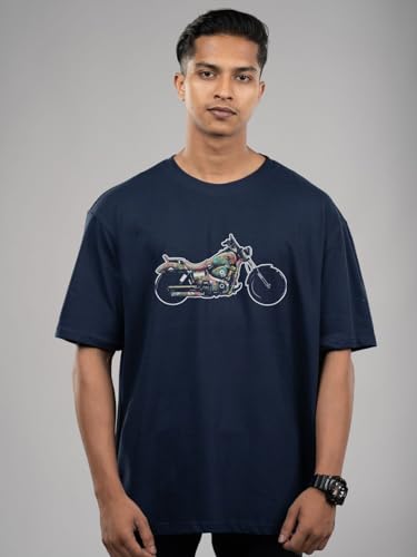 Image of T-Shirt for Men - 100% Cotton Ladakh Motorcycle Rider Half Sleeve Round Neck Graphic Print | Regular & Oversized Fit | 180 /220 GSM | S-5XL | Black, Navy Blue, Olive, Red, White