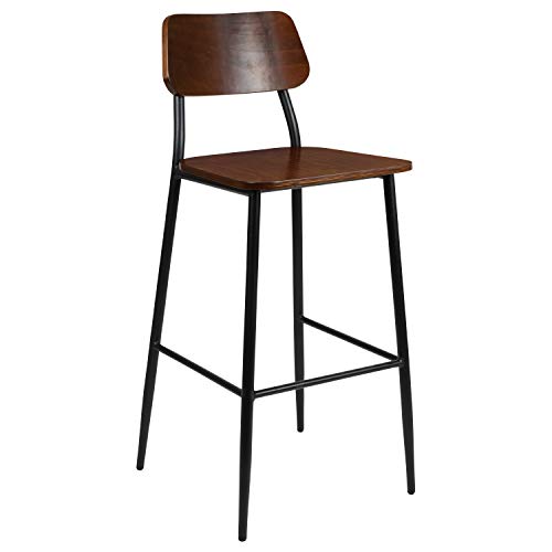 Butaco industrial EMMA + OLIVER con estructura en tono gunmetal y asiento de madera rústica | Estructura de acero miniatura 3