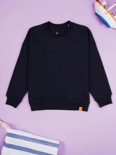 Image of KiddoPanti Boys Solid Round Neck Full Sleeve Fleece Sweatshirt | 60% Cotton 40% Polyester | Soft Warm Winter Pullover | Ribbed Cuffs & Hem | Casual Winter Sweatshirt for Kids