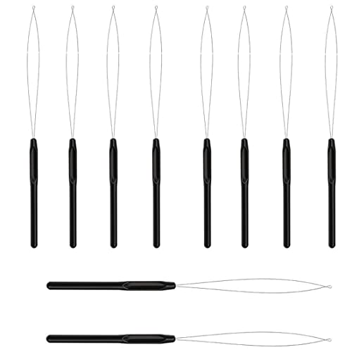 10 Paquets Extension de cheveux Outil de crochet de traction d'enfile-aiguille en boucle et Outil de périphérique de perle pour Extensions de cheveux ou de plumes