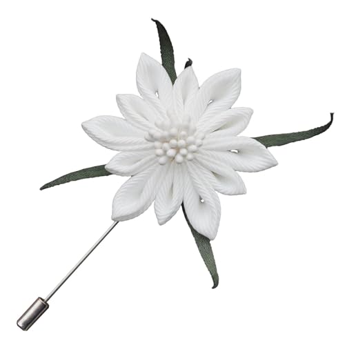 DOTRI 1.9inch EDELWEISS Flower Lapel Pin for Men, Fabric Flower Boutonniere, Handmade Men Suit Accessories, Groom's Pin, Gift for Teacher's Day, Halloween, Wedding
