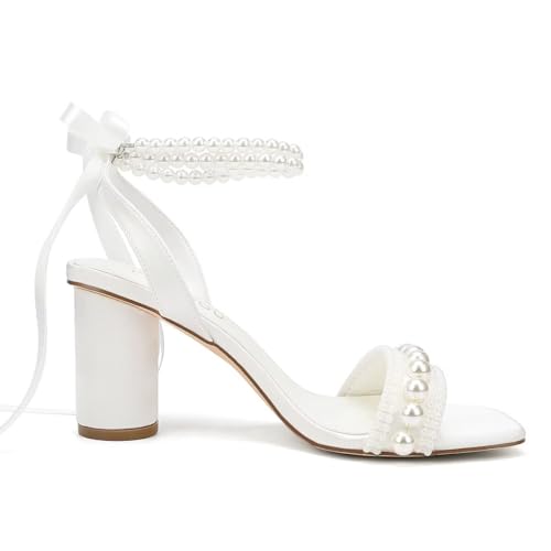 Block Heel Wedding Sandals Pearl Heels Wedding Shoes for Bride Open Toe Bridal Shoes4