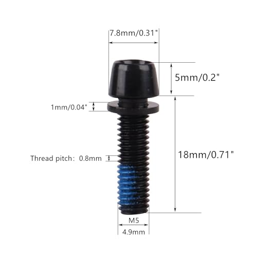 Image of Steel M5x18mm Bolts with Washer, Allen Hex Tapered Screw for Bicycle Stem, Pack of 6 (Black)