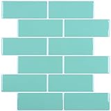 CHIHUT 12''x12'' Stick on Backsplash Tiles for Bathroom Self Adhesive Wall Tiles Back Splashes for Kitchen 6 Sheets Aqua Green Subway Tile Waterproof Peel and Stick Tile Stickers for Shower Walls