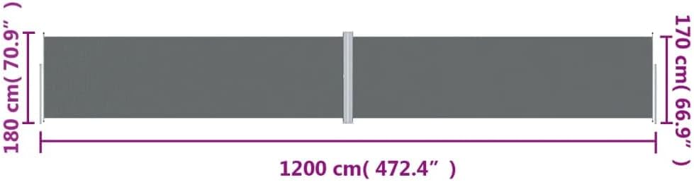 vidaXL Retractable Side Awning 70.9"x472.4" Anthracite - Double-Sided Balcony Wind Protection & Privacy Screen, UV/Tear/Water-Resistant Polyester Fabric, Automatic Roll-Back for Garden/Patio Use
