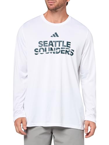 adidas Men's Seattle Sounders FC Pre-Game Long Sleeve T-Shirt, White/Seattle Sounders FC, Large