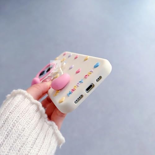 Image of MIDOS Cute 3D Cherry Heart Charm Phone Case for iPhone 14 Soft Silicone Protective Cover with Pastel Hearts and Bow Design Girls Case for iPhone 14