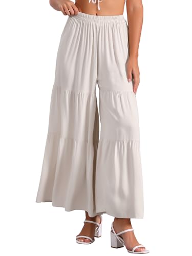 Image of Allegra K Women's 2026 Summer Wide Leg Palazzo Pants High Waisted Flowy Trendy Casual Lounge Boho Beach Ruffles Trousers