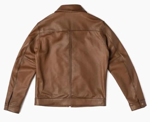 Image of Mens Shirt Collar Genuine Real Lambskin Leather Jacket For Men Vintage Classic Biker Style with Zip Out Liner