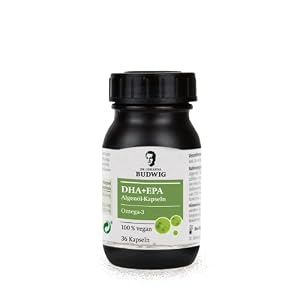 Dr. Budwig Omega-3 DHA+EPA Kapseln (36 Stück) aus Algenöl, hochdosiert, vegan und vegetarisch, leicht zu schlucken
