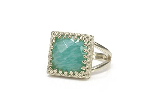 Bague en argent sterling et amazonite verte faite main par Anemone Bijoux