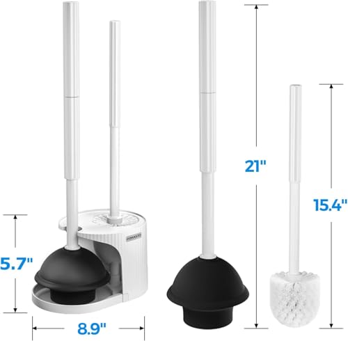 Image of FORASTO 2Pack 2 in 1 Toilet Brush and Plunger Set, Toilet Bowl Brush Plunger Set,Extended Handle Plunger,Bathroom Cleaning Tools,Toilet Brush Plunger Combo,Cleaning Brush(Pearl White,21inch) | 21 inch Extended, Apartment Must Haves, Accessories Decor, Essentials, New Home Storage, Scrubbing Tools, Washing Supplies, White