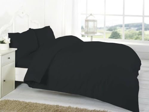 British Home Bedding - Parure de lit unie en percale de coton mélangé avec 2 taies d'oreiller (noir, lit simple)