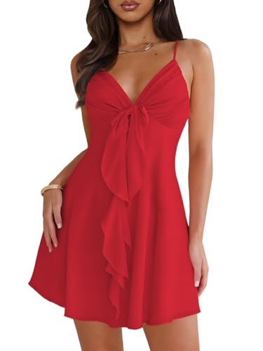 MIYIEONZ Women Flowy Mini Dress Sexy Sundress Short Dresses Red S