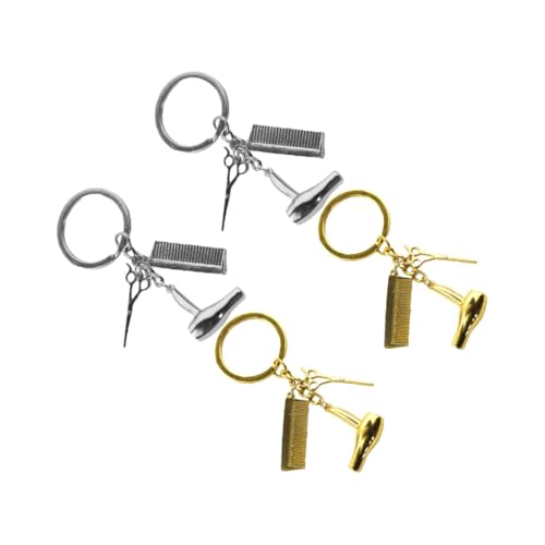 WRITWAA 4pièces Porte-clés Forme De Ciseaux Séchoir Et Peigne Accessoires De Clé Pour Voiture Et Dorés Et Argentés