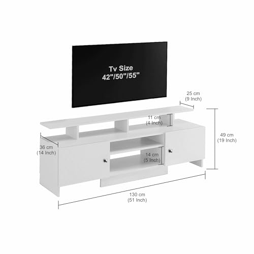 Image of FURNEASER Kashvi Floor Standing TV Unit for Living Room | Modern Engineered Wood TV Cabinet with Open Storage Shelves | Entertainment Center for Upto 55 Inch TV