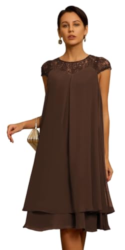 Chiffon Mother of Bride Dresses for Women Scoop Neck Laces Grandmother of Groom Dress Knee Length Wedding Guest Gown