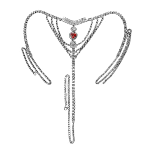 TQUXNGA String en cristal pour femme avec chaîne de taille en forme de cœur et strass pour boîte de nuit sexy, Argenté., As detailed discription