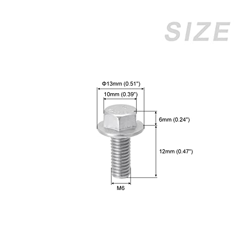 Image of METALLIXITY Flanged Hex Head Bolts (M6x12mm) 50pcs, Hexagon Serrated Flange Bolt Carbon Steel Screw - for House Construction Hardware Fasteners