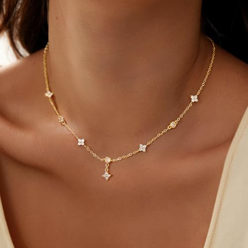 M MOOHAM Gold Clover Heart Pearl Butterfly Star flower Choker Necklace for Women - Dainty 14K Gold Plated Cubic Zirconia Cute Station Necklaces for Women Trendy Prom Jewelry Gifts2