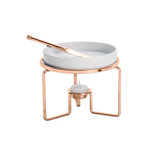 Rechaud para Queijo de Porcelana com Faca e Suporte de Aço Rose 16,5cm x 14cm - Wolff