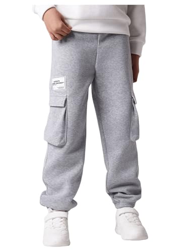 WDIRARA Boy's Letter Patched Elastic Waist Sweatpants Joggers Cargo Pants with Pockets