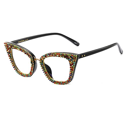 Sparkling Diamond Rhinestone Blue Light Blocking Glasses For Women Metal Frame Crystal Cat Eye Clear Eyeglasses