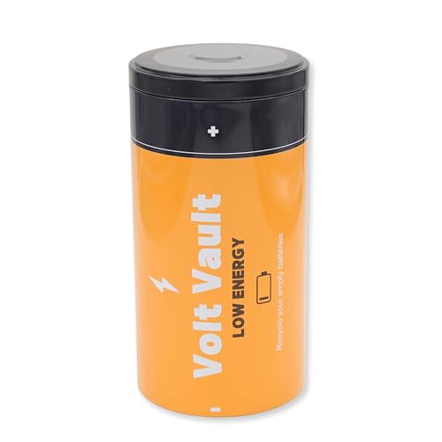 Winkee - Scatola per batterie Volt Vault, cestino per ufficio, design a batteria, scatola in metallo per vecchie batterie, smaltimento ecologico