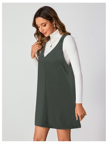 Image of Milumia Women V Neck Corduroy Overall Dress 2026 Spring Mini Pinafore Jumper Dress