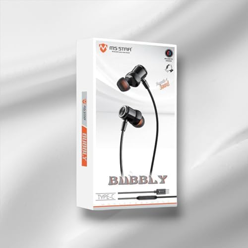 Image of CM MS Star Bubbly Type-C Magnetic Earphones, Black, Wired in-Ear Design with Premium Sound, for Mobile Devices