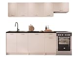 Mirjan24 Mela Küchenmöbel Set 180/240 cm mit Arbeitsplatte   Moderne Einbauküche in Creme/Beige, Hängeschränke & Unterschränke, 7 Schrank Module (Cashmere/Schwarz, mit LED Beleuchtung)